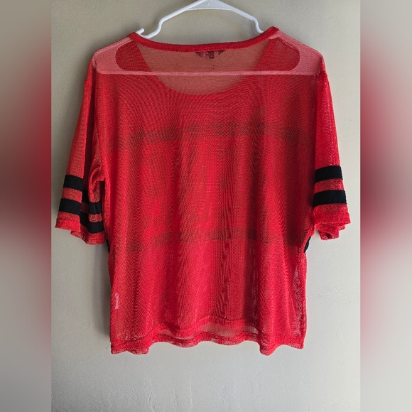 Bebe Black And Red Striped Womens Medium Mesh Sport Top Football Style - Picture 4 of 9